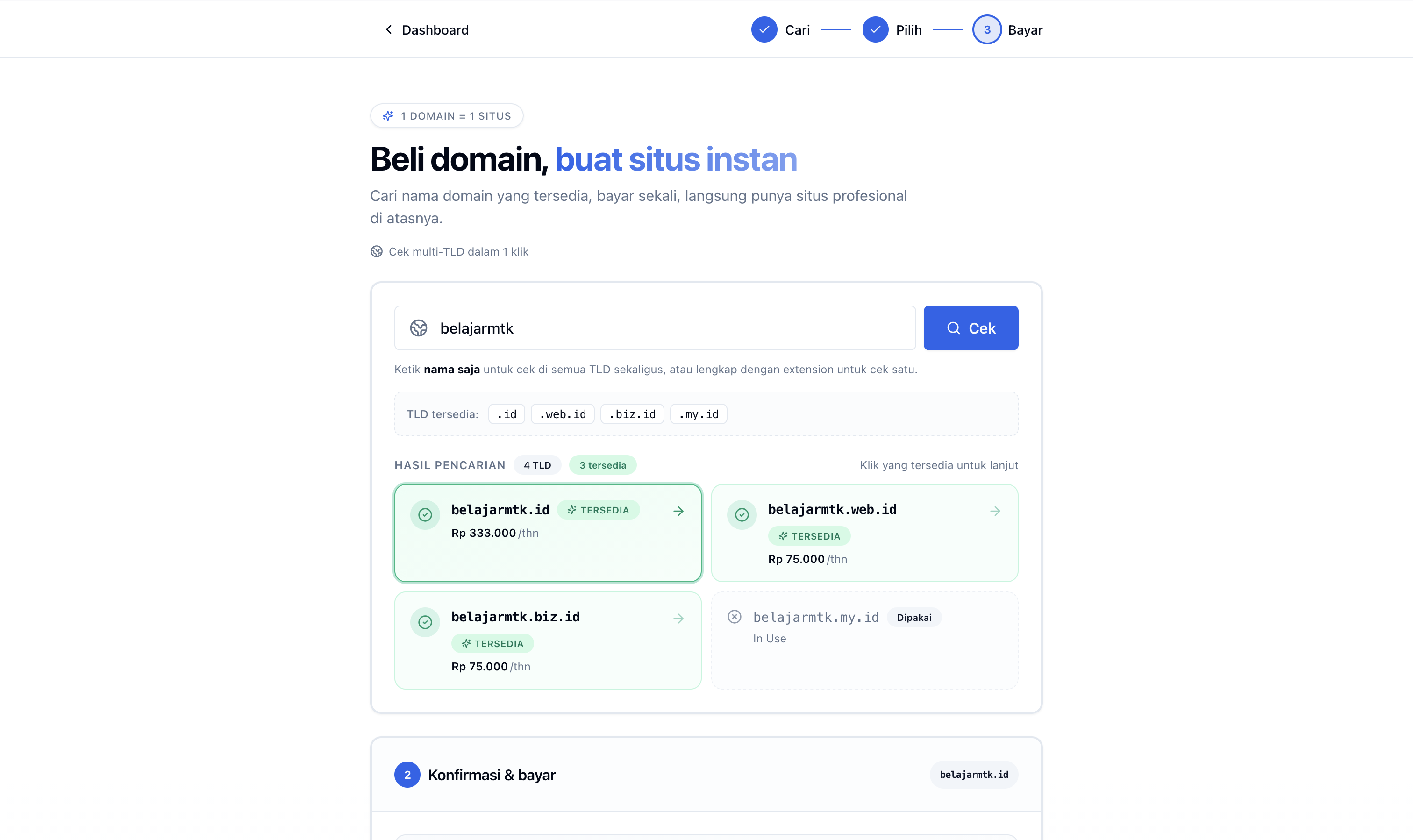 Konfirmasi pembelian dengan detail kontak + input kode promo